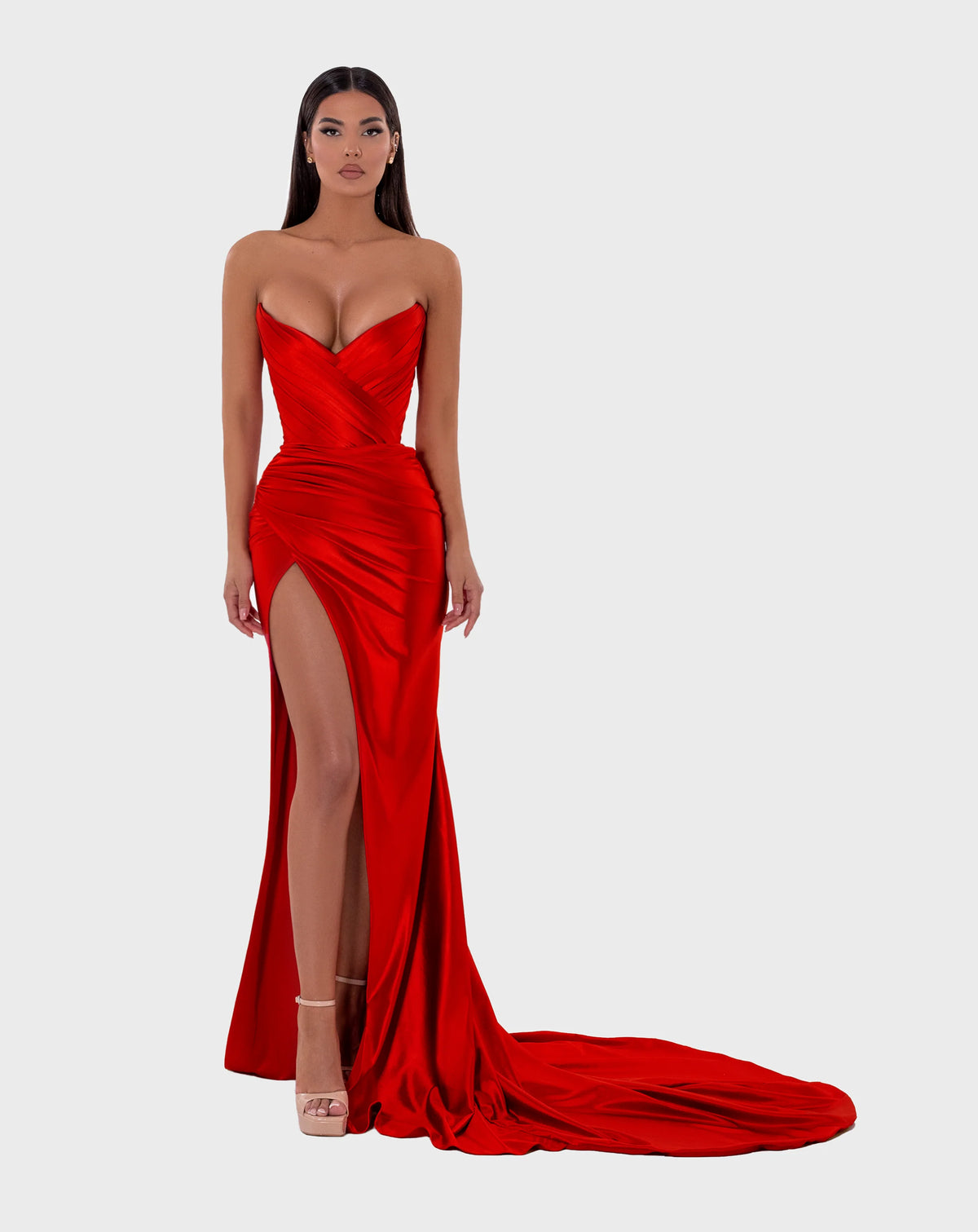 Albina Dyla red royal formal dress
