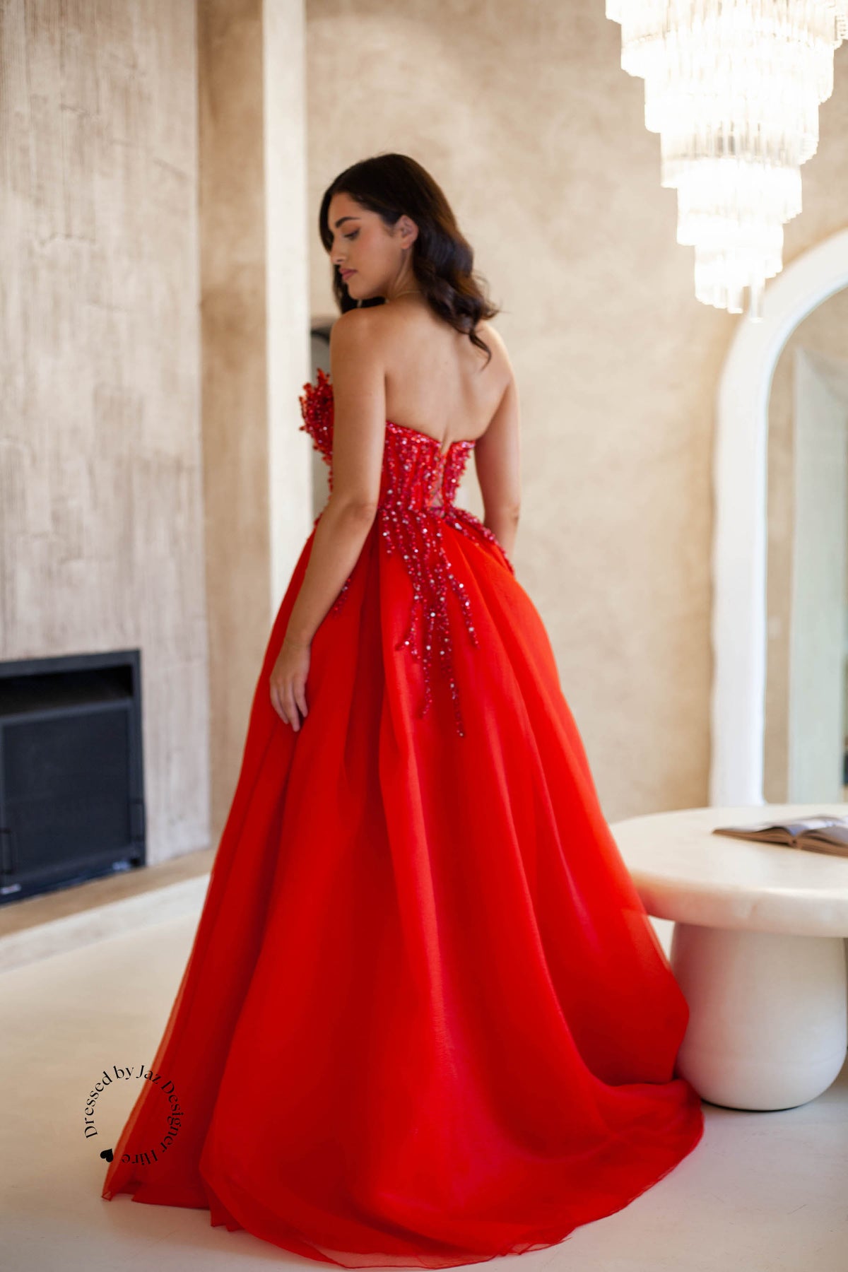Albina Dyla red ball gown hire