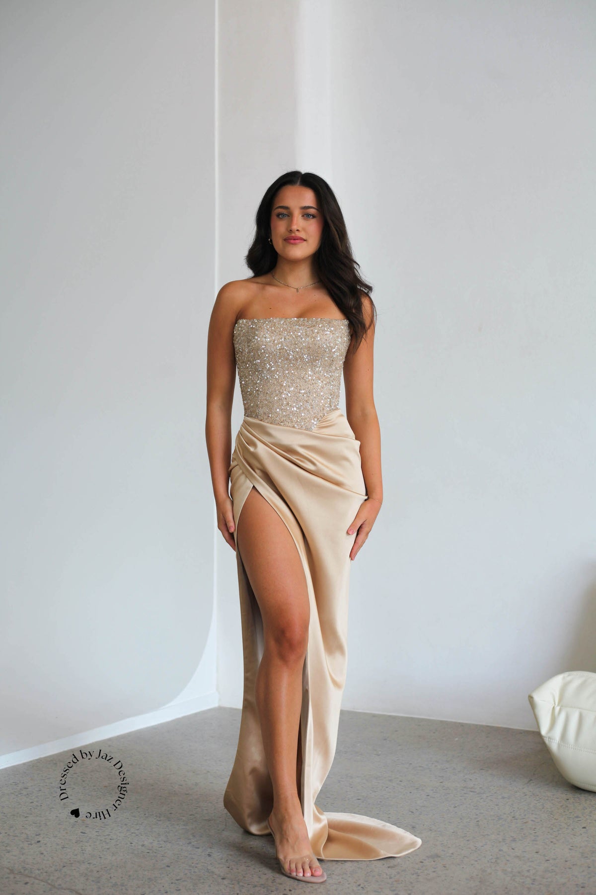 Diour Embellished Gown - Champagne