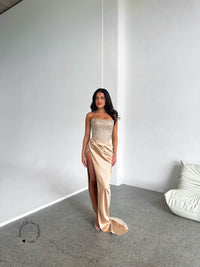 Diour Embellished Gown - Champagne