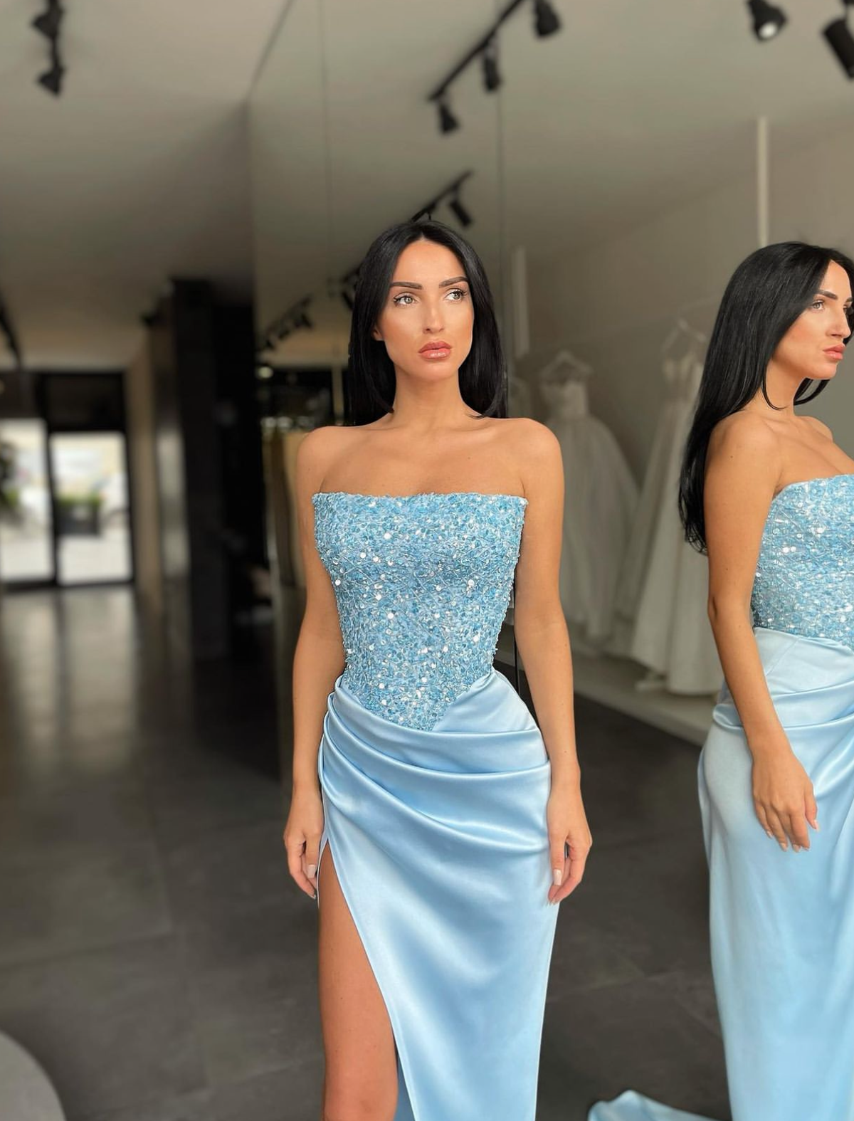 Diour Embellished Gown - Sky Blue