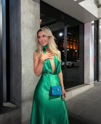 YLD design green halter maxi dress