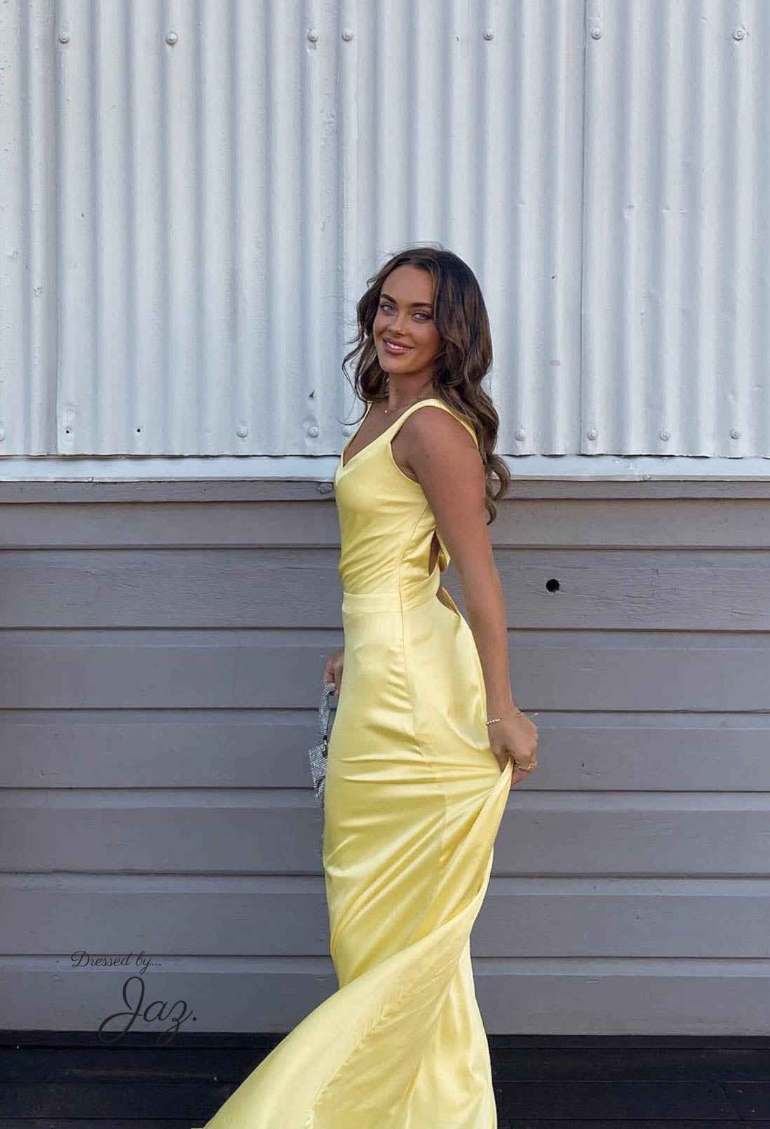 Yellow satin hot sale ball gown